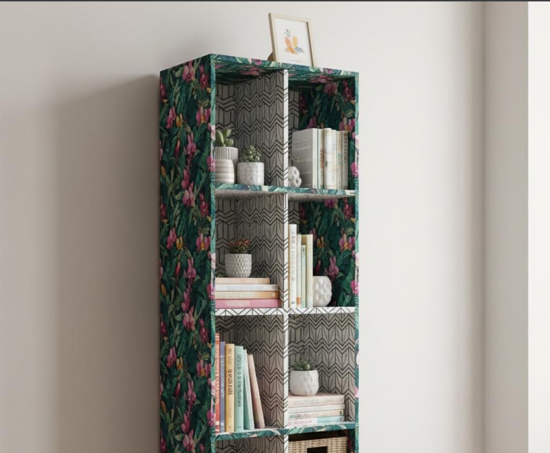 Relooker une colonne de rangement avec du papier peint