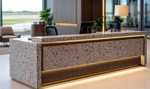 Mobilier commercial : comptoirs résistants aux chocs de caddies