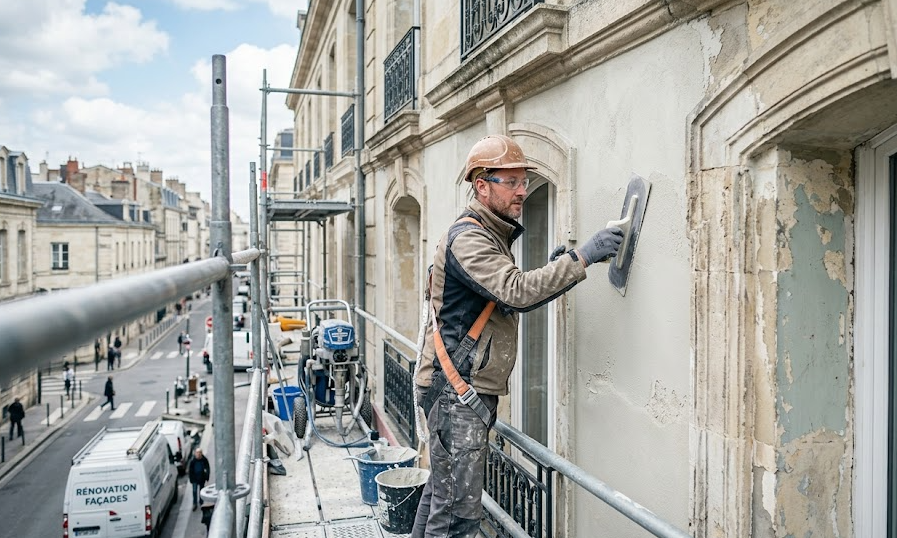 Éliminer les traces rouges (algues) sur les enduits de façade