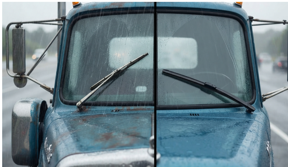 Flat blade vs balais classiques : moderniser les essuie-glaces de vos vieux camions